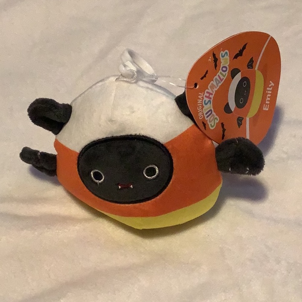 Emily (The Candy Corn Bat) 3 Inch Halloween Squishmallow Clip.